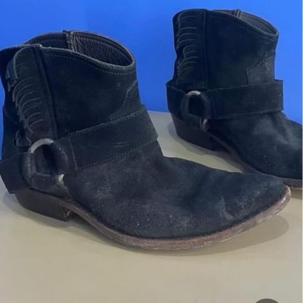 Golden Goose "Rennie" black Suede Cowboy Fringe Ankle Booties, size 6 or 6.5